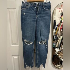 Zara Blue Distressed Straight Leg Jeans